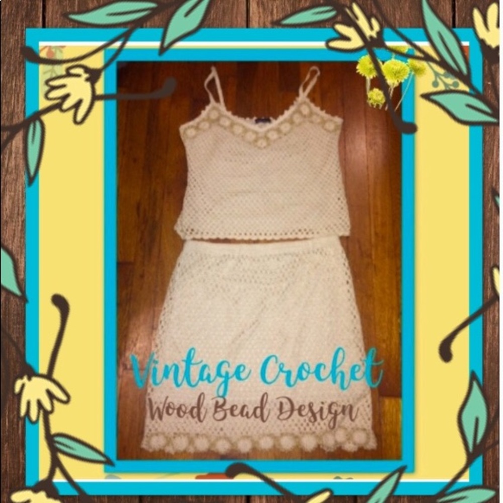 VINTAGE 90’S🌻2 PIECE CROCHET W/WOOD BEADING DRESS